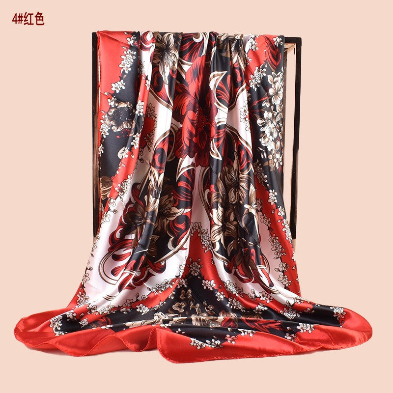 Spring new fashion large shawl simulation silk plant printing silk scarf head scarf 90-color diced large square scarf batch