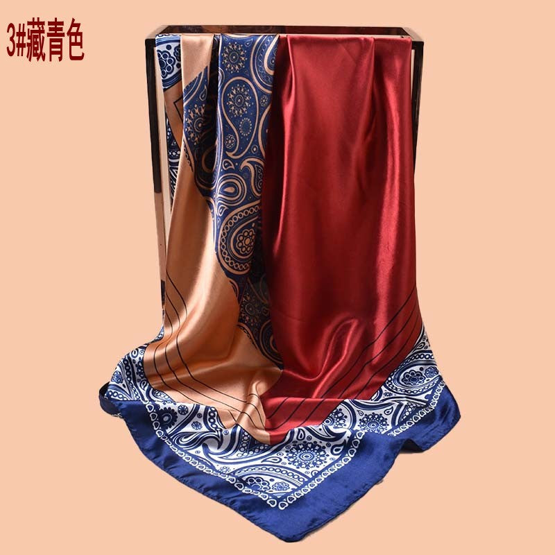 2025 new 90-satin color matching cashew nut flower printing square scarf with sunscreen, bag head silk scarf decoration, scarf
