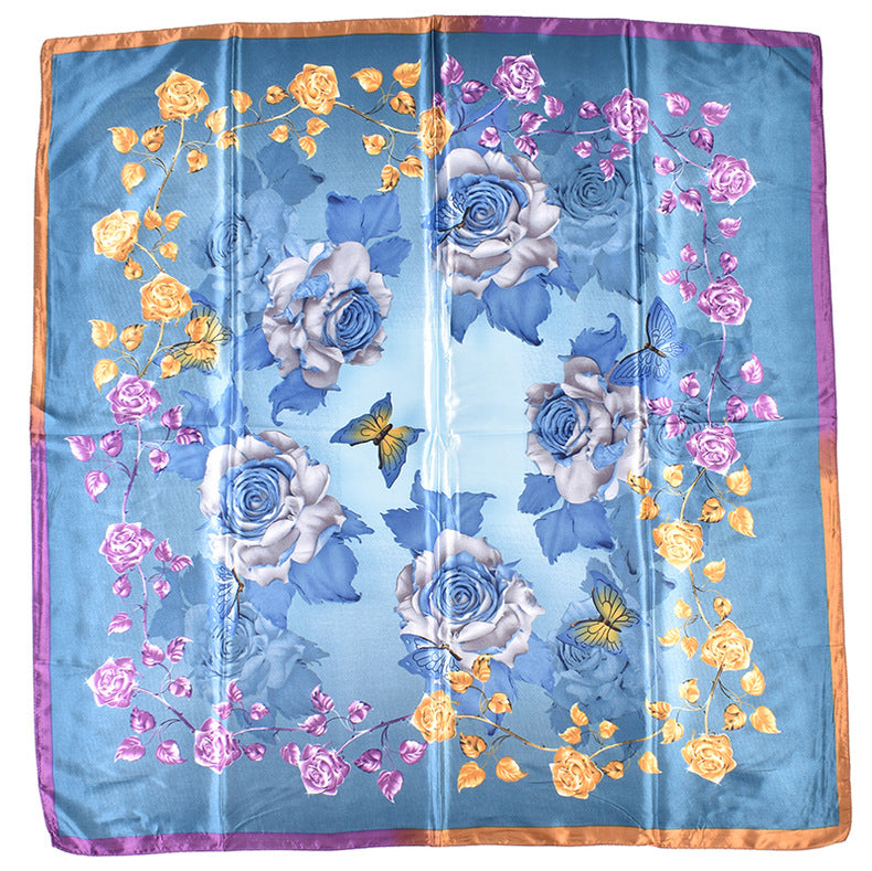 New fashionable versatile crystal rose pattern printing high-quality 90 * 90 satin square towel