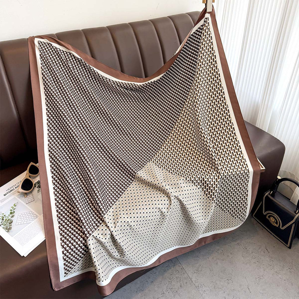 New high-end twill silk plaid large square scarf women's fashion light luxury decoration with scarf sunscreen silk scarf