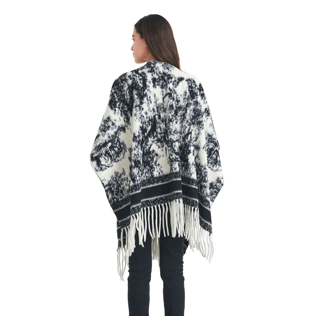 European, American spring, autumn and winter women's jacquard double-sided fringed shawl