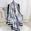 Fashion thin travel photography with long scarves, Japanese and Korean retro niche plant flower printing silk scarves