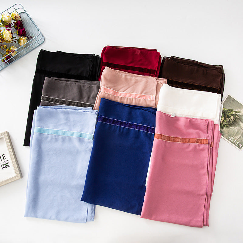 New solid color chiffon  velvet webbing long scarf thin Middle East headscarf Malaysia Indonesia hijab