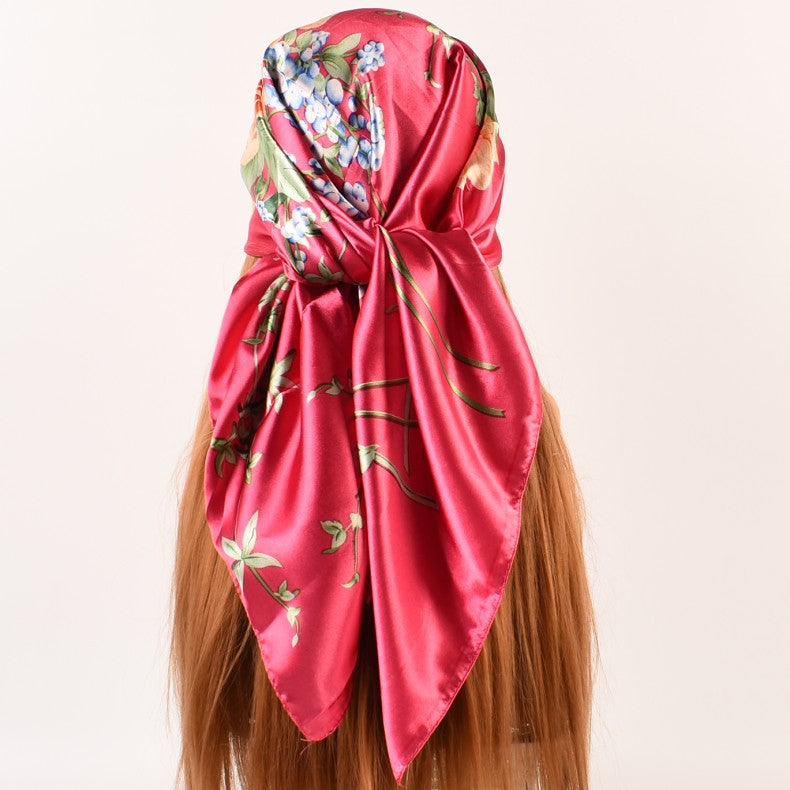 European and American fashion new professional square scarf women's flowery pattern, scarf silk scarf one piece hair