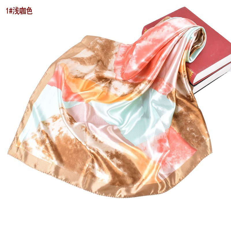 Autumn and winter new gradual change silk scarf printing 90cm satin high-end silk scarf square scarf versatile retro printing women