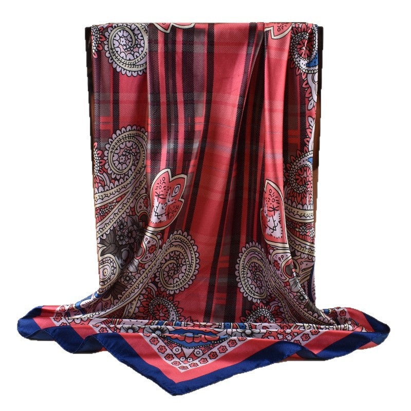 New 90 satin geometric plaid cashew print square scarf with sunscreen bag head silk scarf decorative scarf