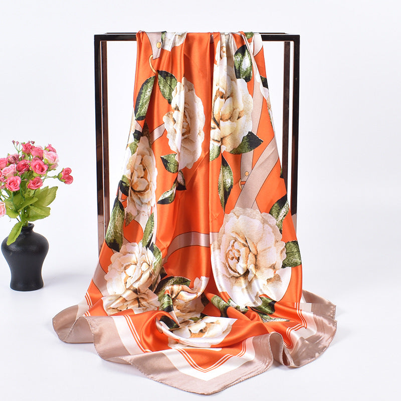New fashionable and elegant natural flower pattern printing high-quality 90 * 90 color square towel