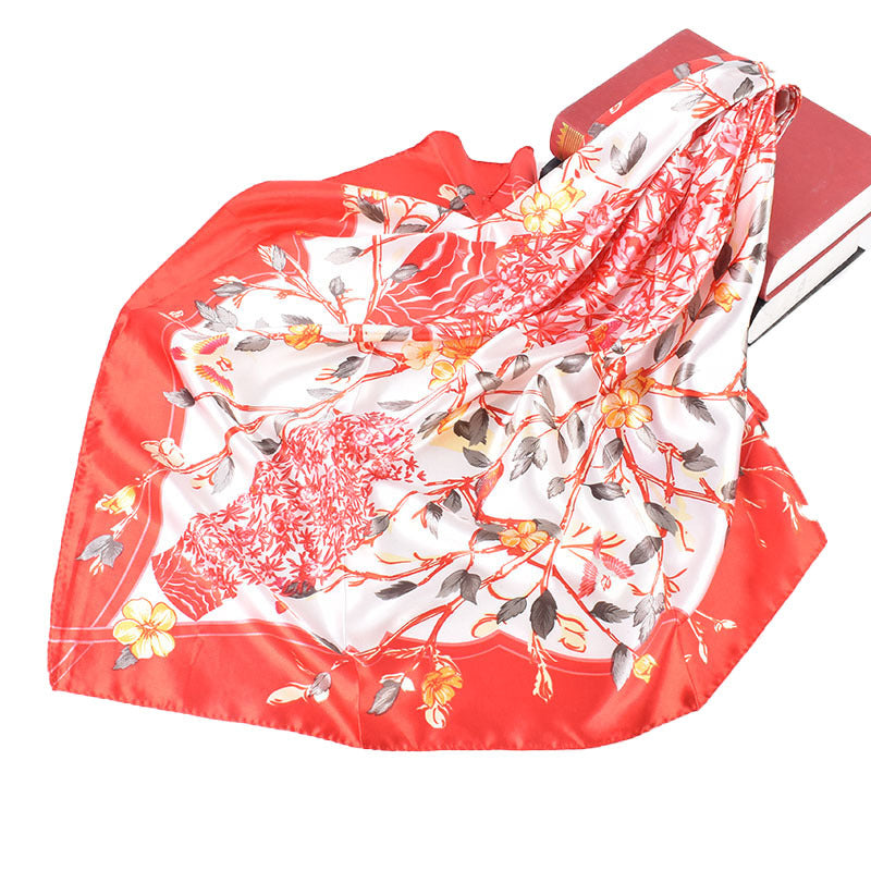 Autumn and winter new simple ethnic style blue and white porcelain vase pattern silk scarf printing 90 color diced high-end large square scarf