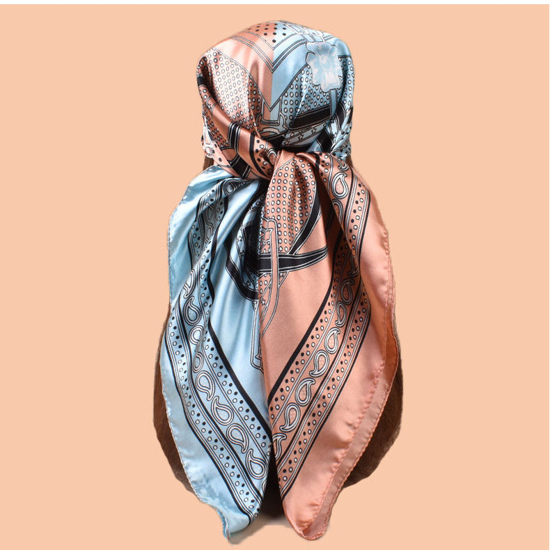 2025 new 90-color diced belt chain cashew print square scarf with sunscreen, bag head silk scarf decoration, scarf