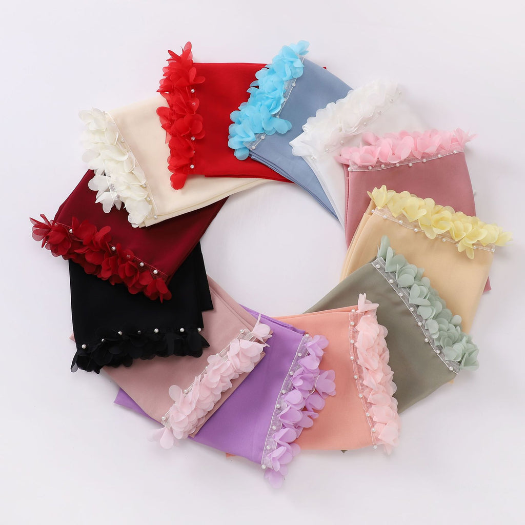 New pearl chiffon flower lace bead scarf middle east headscarf malaysia hijab
