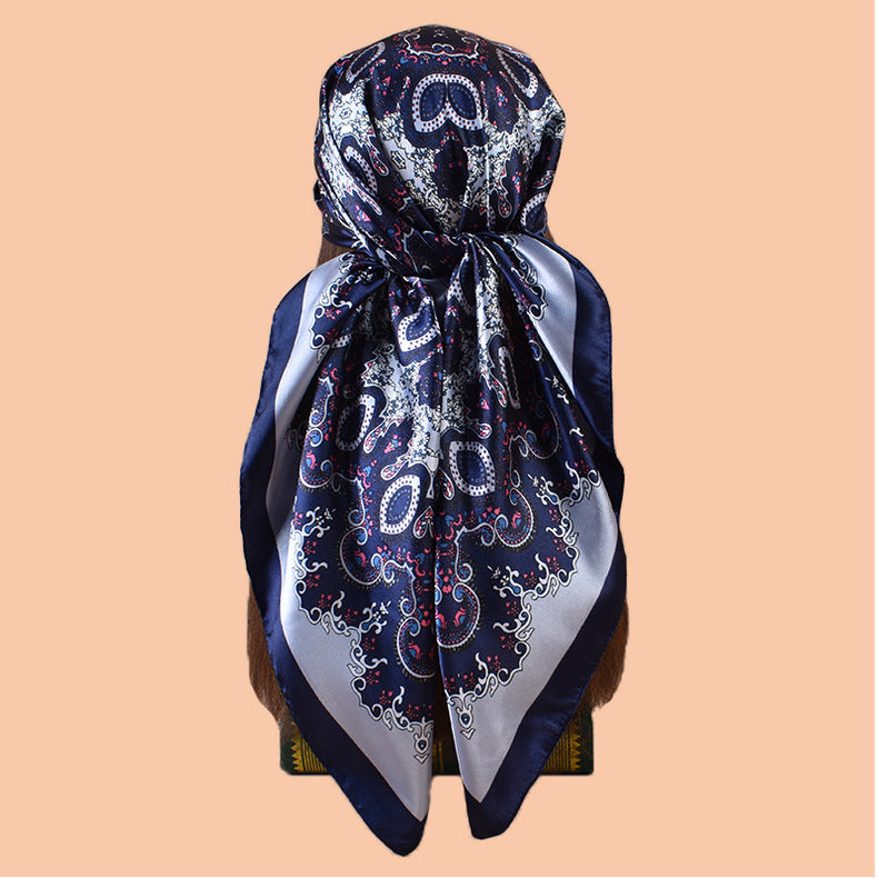 2025 new 90cm-satin ethnic style geometric printing square scarf with sunscreen bag head silk scarf decorative scarf