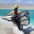 Simple and elegant geometric color matching simulation silk long silk scarf, travel and vacation sunscreen beach towel shawl, headscarf