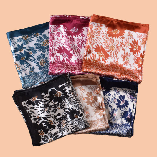 New 90cm satin classic flower edge printed square scarf with sunscreen bag head silk scarf decorative scarf