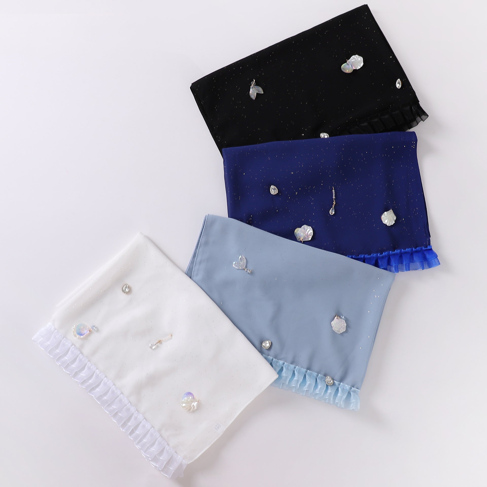 sprinkled gold pearl chiffon shell mermaid scarf single head lace headscarf