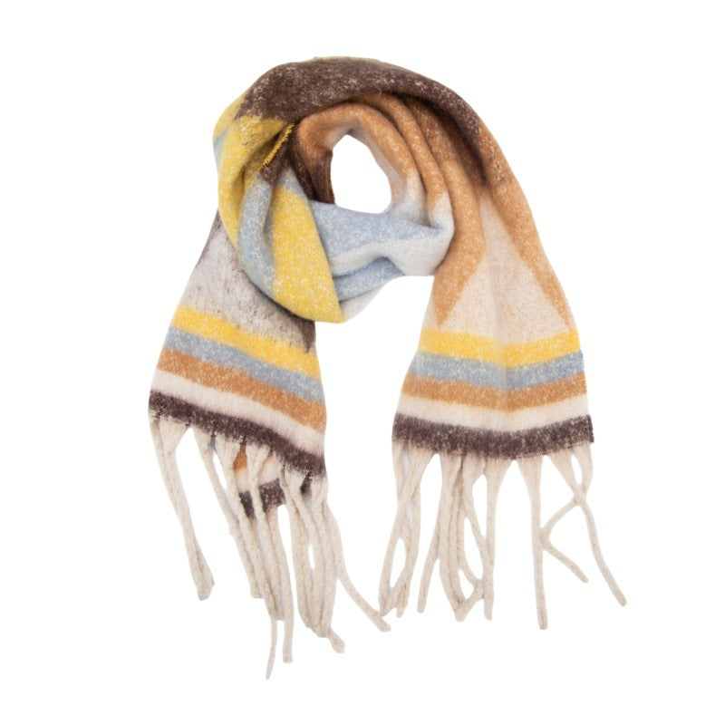 2025 new European, American autumn and winter circle yarn jacquard triangular fringed scarf