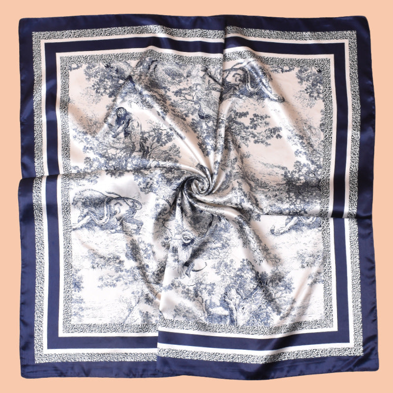 2025 spring and summer ink painting printing versatile decorative scarf headscarf silk scarf 90 high-quality satin square scarf