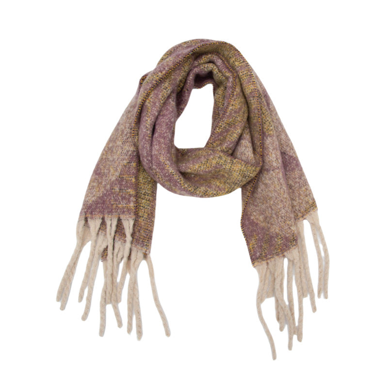 2025 new European, American autumn and winter circle yarn jacquard star fringed scarf