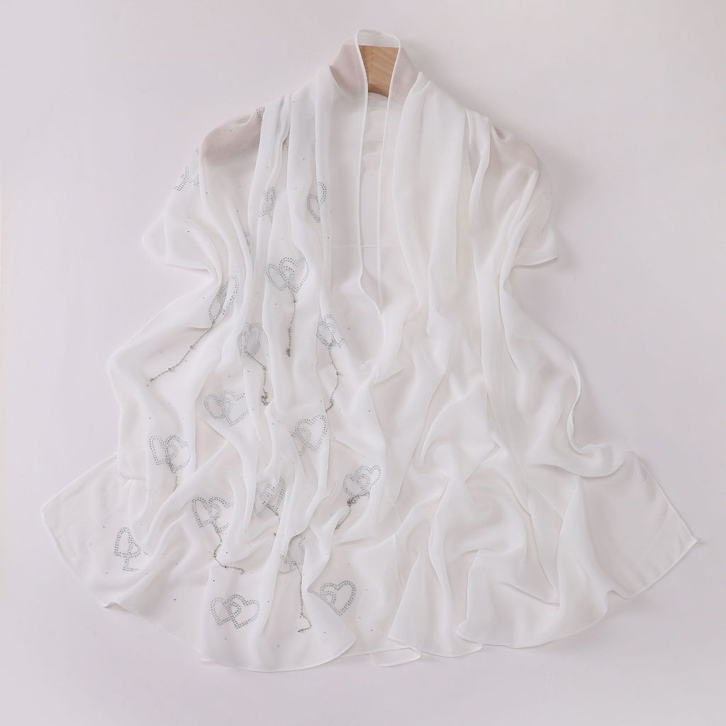 New pearl chiffon double love hot diamond hanging pendant long towel yarn Middle East Malay headscarf