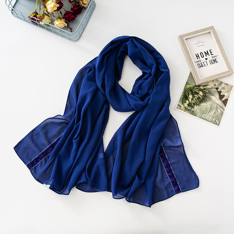 New solid color chiffon  velvet webbing long scarf thin Middle East headscarf Malaysia Indonesia hijab