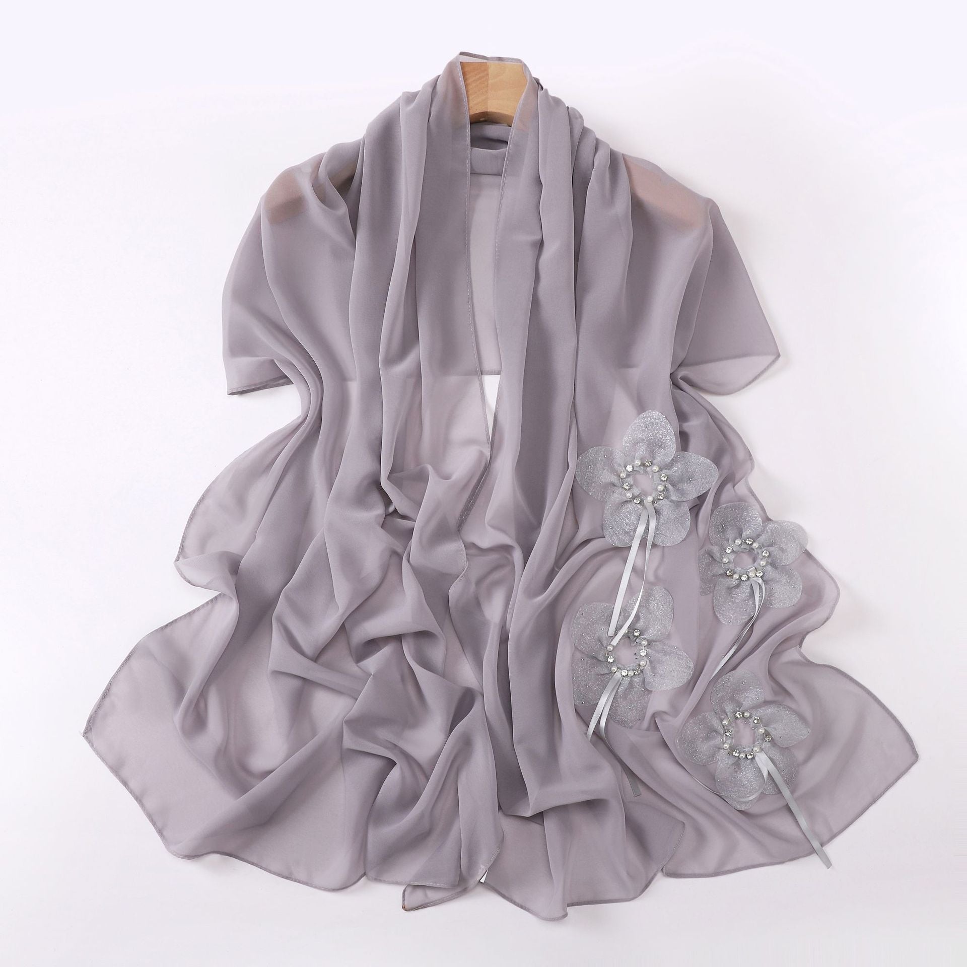 New Pearl Chiffon Handmade Sticky Flower Bead Nailed Drill Long Towel Yarn Middle East Malay Headscarf