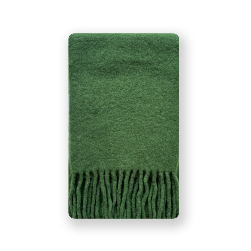 U's same style contains 32 wool solid color scarf for women, soft retro green wool in winter, ins atmosphere to increase the scarf