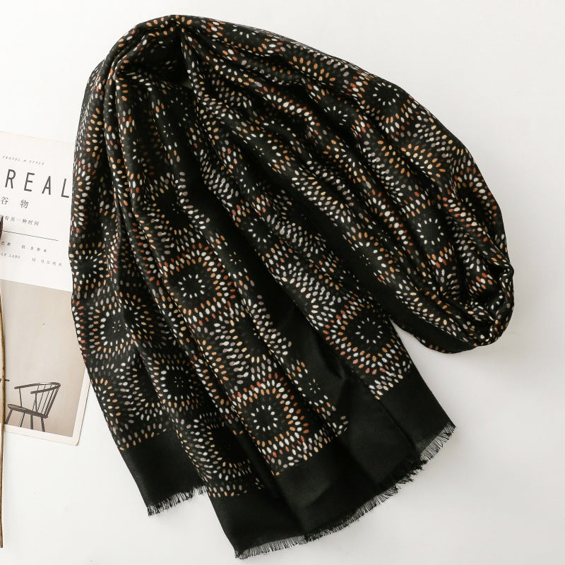 Retro ethnic style cotton and linen feel scarf fireworks kaleidoscope geometric silk scarf thick shawl women