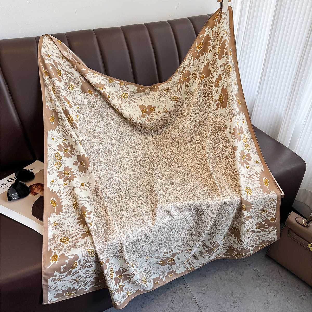 Spring and summer twill 90 square scarf travel silk scarf printed shawl flower sweet age-reducing scarf scarf multi-functional tide