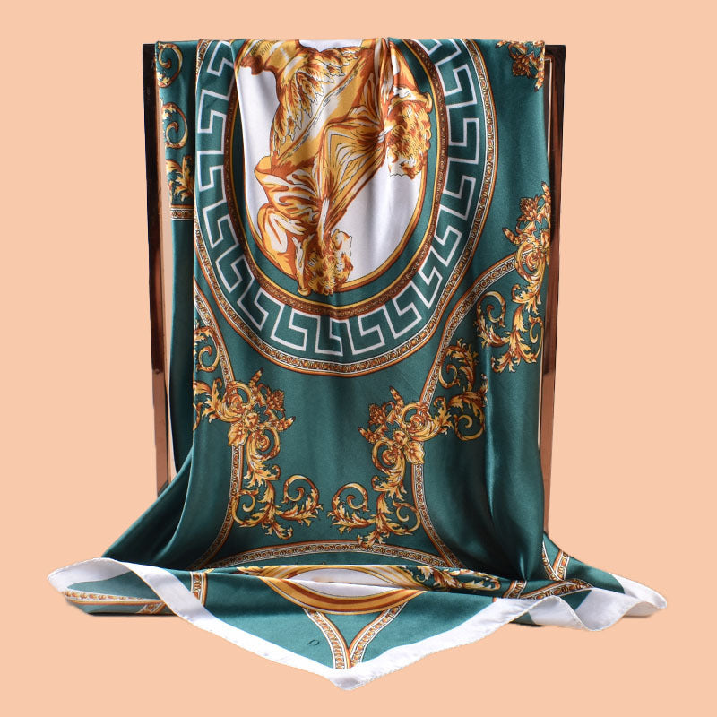 New 90 satin retro lion trophy printed square scarf with sunscreen bag head silk scarf decorative scarf