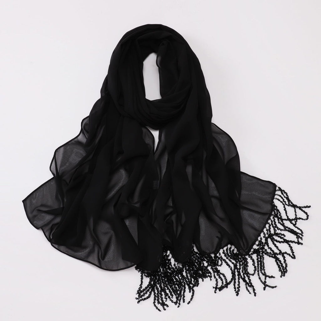 New Pearl Chiffon Headscarf Crystal Tassel Middle East and Africa Headscarf
