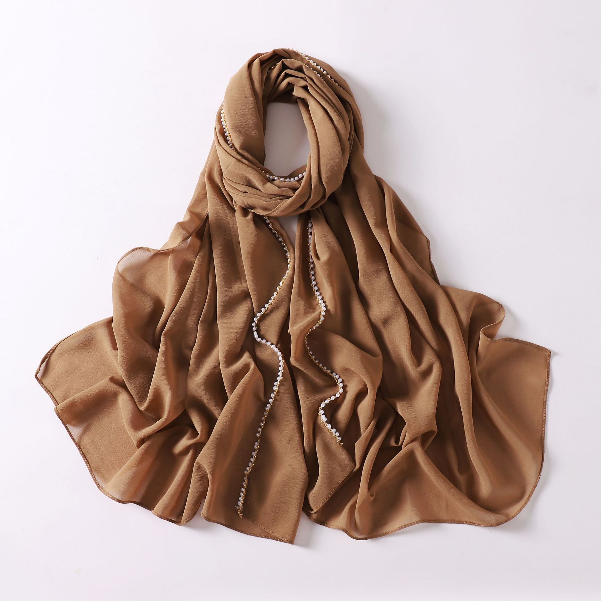 75D pearl chiffon double chain beaded scarf Malaysian headscarf Middle East Africa hijab