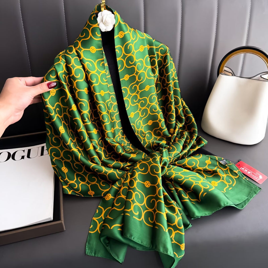 Korean version of fashionable versatile lines, beautiful brocade long silk scarf, simple and elegant temperament, women's air-conditioned room with shawl scarf