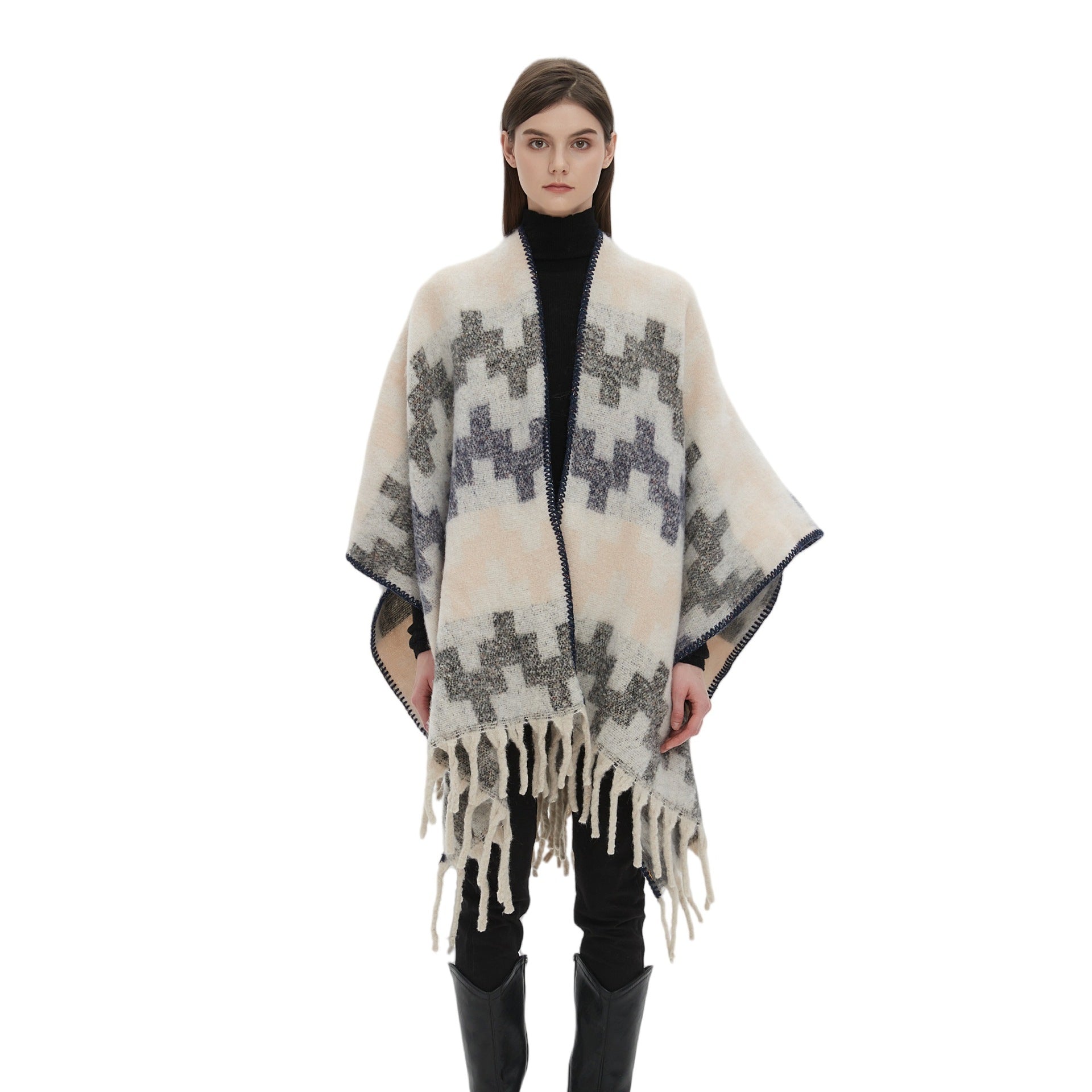 2025 new European and American autumn and winter circle yarn imitation mohair thickened jacquard Great Wall shawl