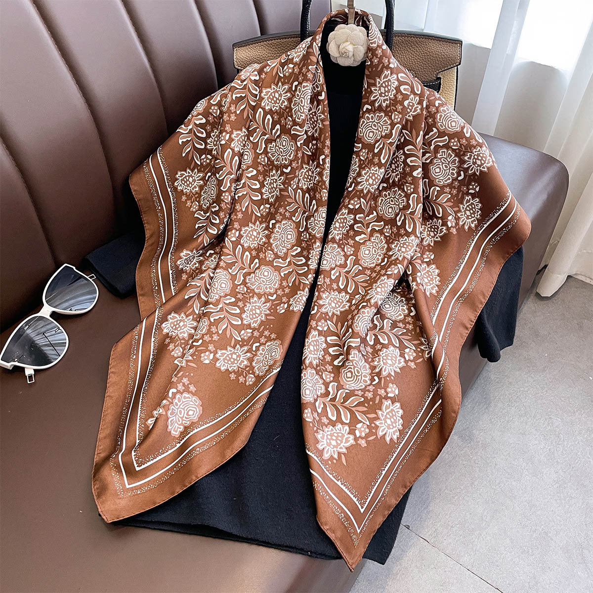 Autumn new American retro 90 printed large square scarf women's versatile atmosphere multi-functional decorative thin shawl