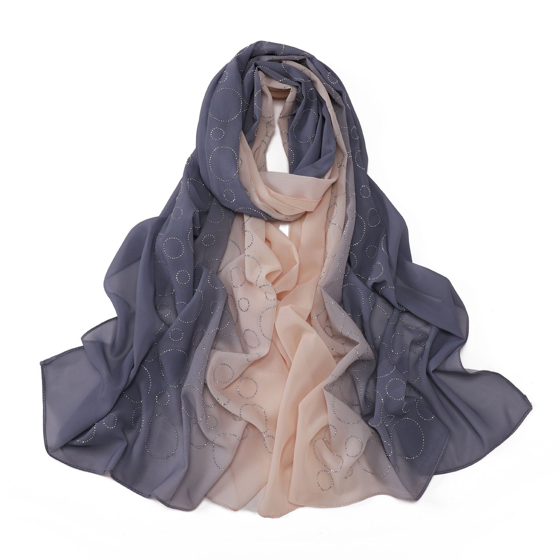 New pearl chiffon gradual change color circle hot diamond scarf yarn Middle East Africa Malaysia Indonesia headscarf