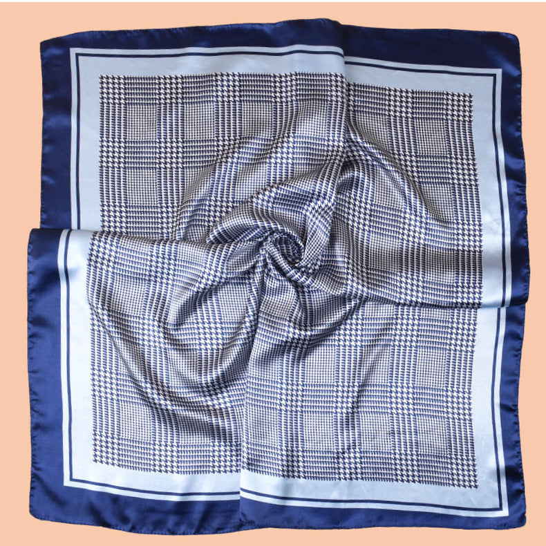 New 90-satin geometric grid thousand bird grid printed square scarf with sunscreen, bag head silk scarf decoration, scarf
