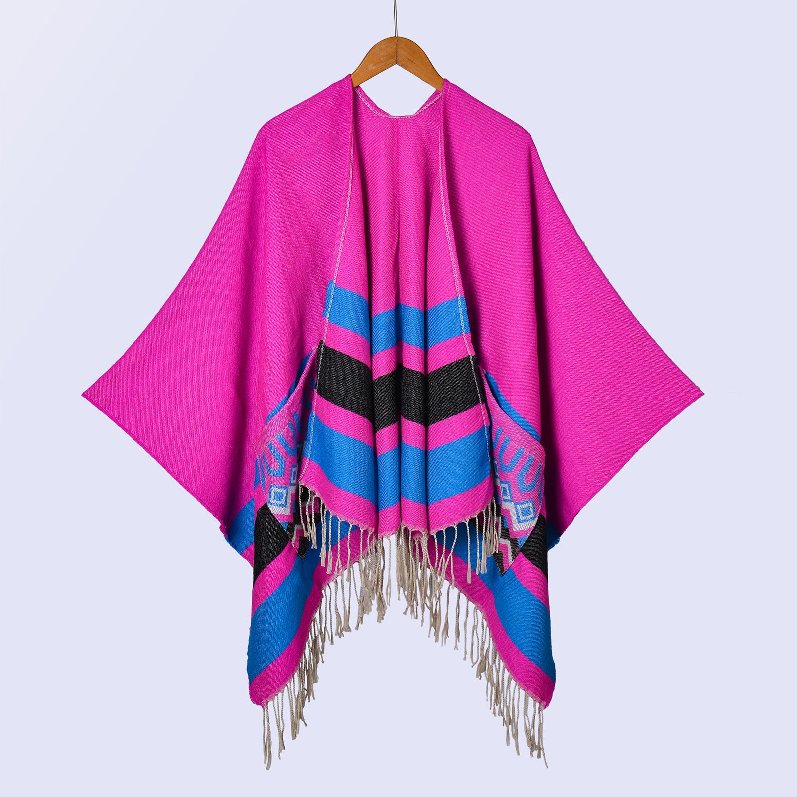 New ethnic style women's pockets thickened shawl travel photo camping warm split cloak cape
