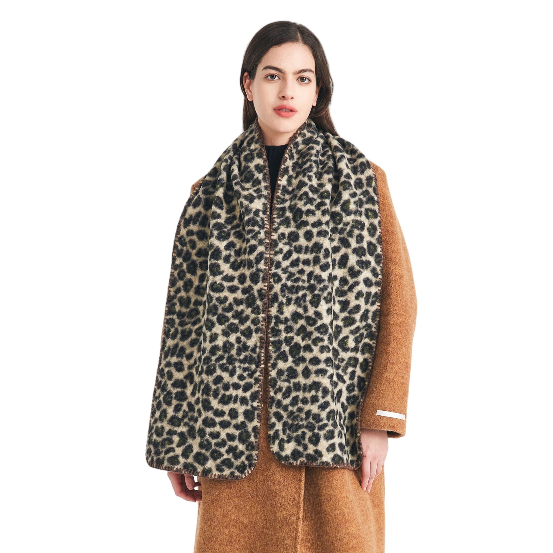High-end scarf European, American autumn and winter new circle yarn leopard print scarf