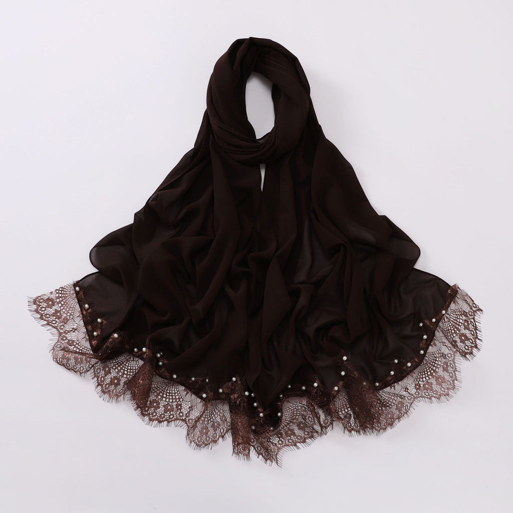 New Chiffon Two Eyelashes Lace Bead Scarf Yarn Middle East and Africa Headscarf