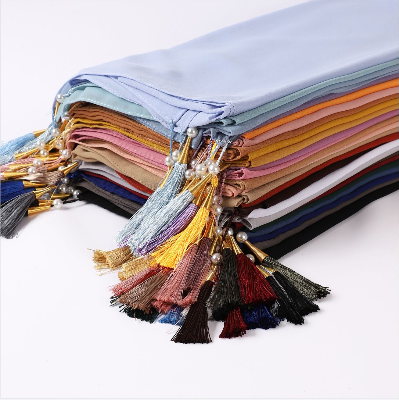 New bubble chiffon scarf Hijab Malaysia Indonesia gauze wrap headscarf cover headscarf four corners hanging tassel