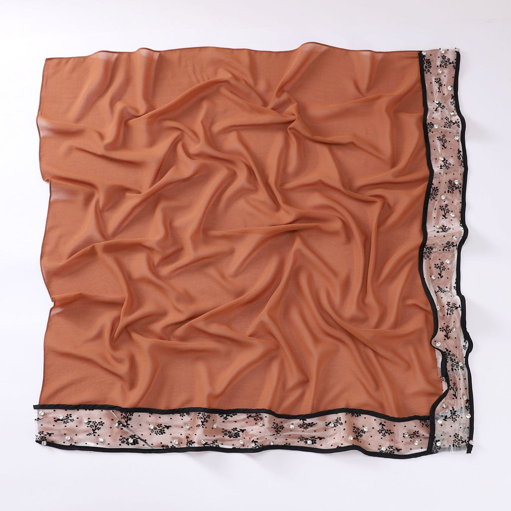 New pearl chiffon lace edge nail diamond square scarf headscarf Malaysian headscarf