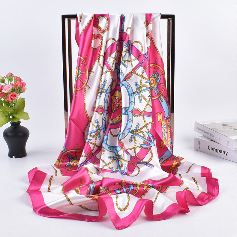 New fashionable and elegant roulette pattern printing 90-color square scarf, headscarf, scarf, silk scarf.