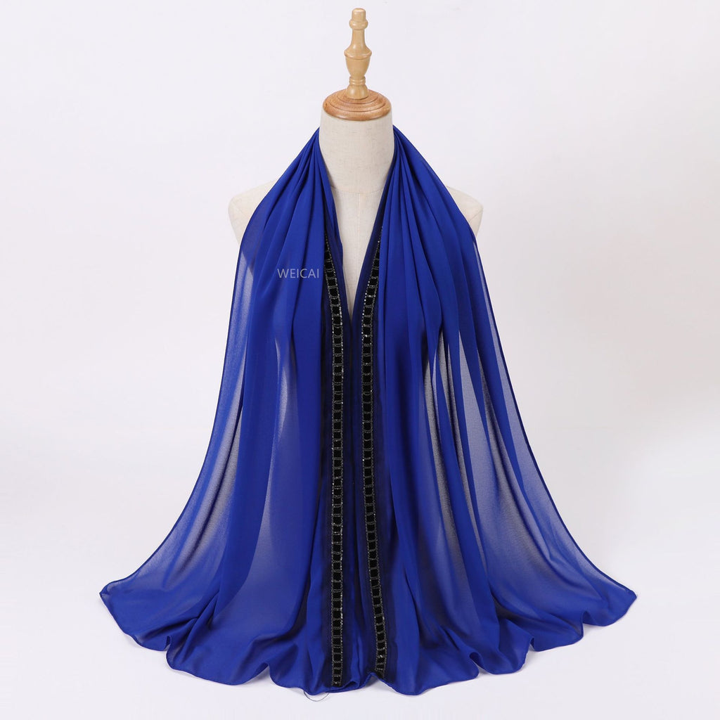 New solid color pearl chiffon chain lace jewelry  scarf headscarf bubble scarf Middle East Malay headscarf