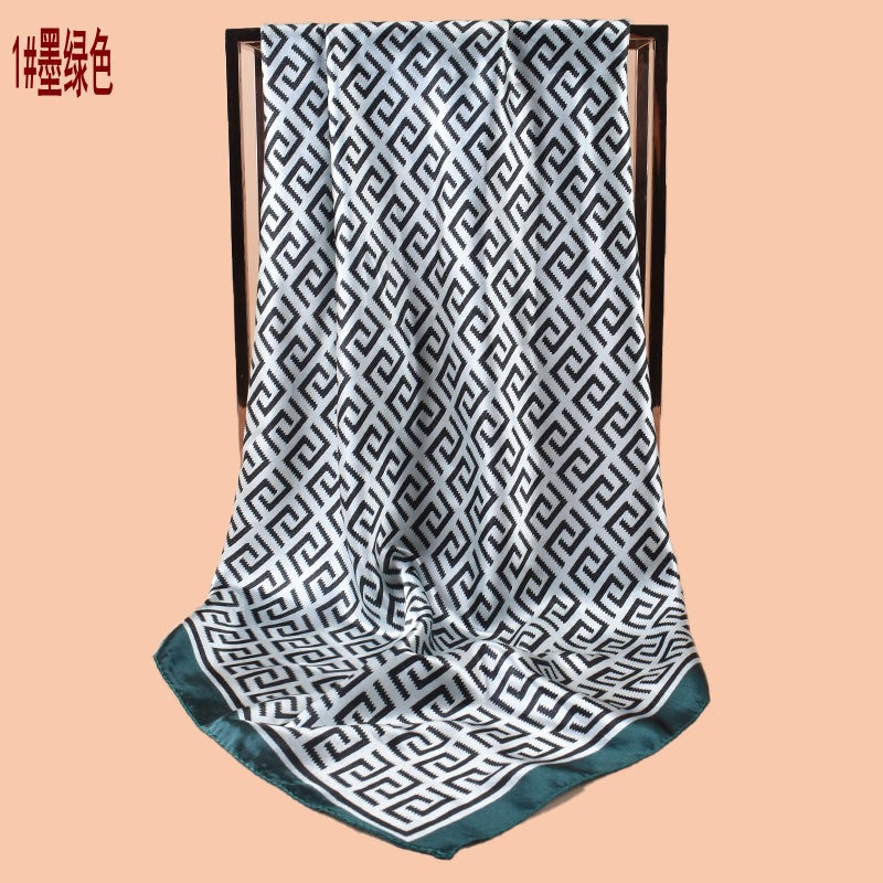 New 90cm-satin geometric inverted double C printing square scarf with sunscreen, bag head silk scarf decoration, scarf