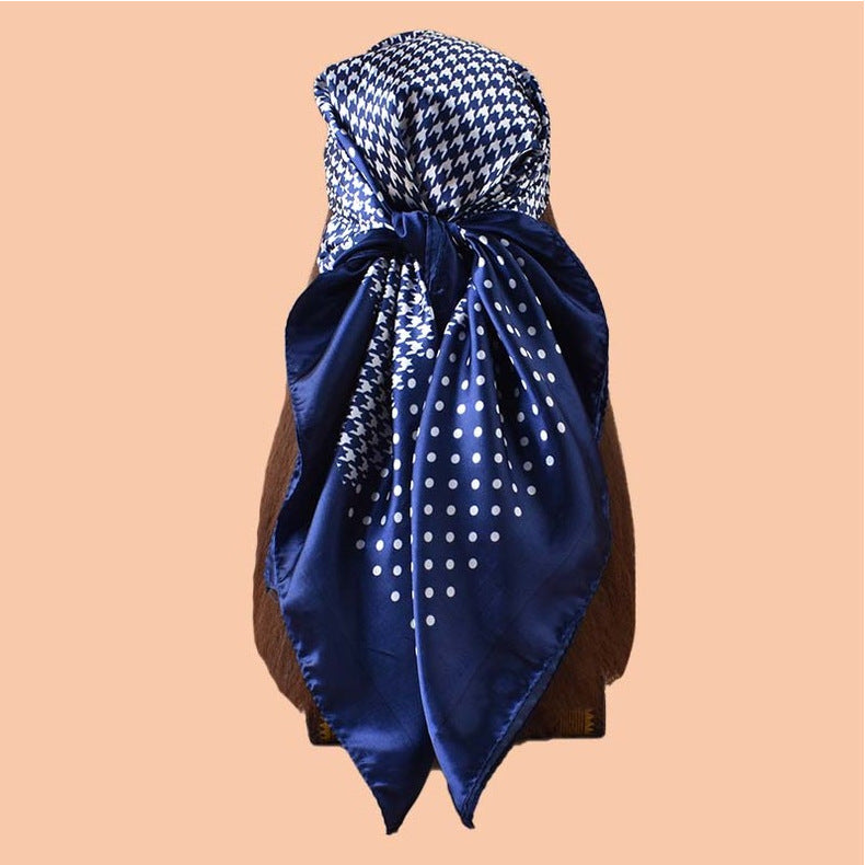 2025 new 90-satin polka dot thousand bird grid printed square scarf with sunscreen, bag head silk scarf decoration, scarf