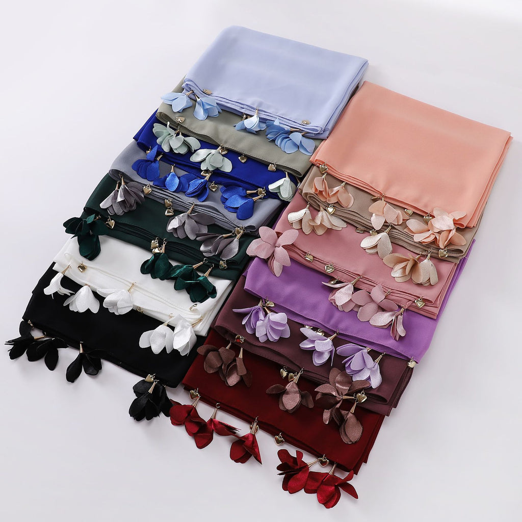 New handmade alloy love flower pearl chiffon scarf middle east headscarf yarn