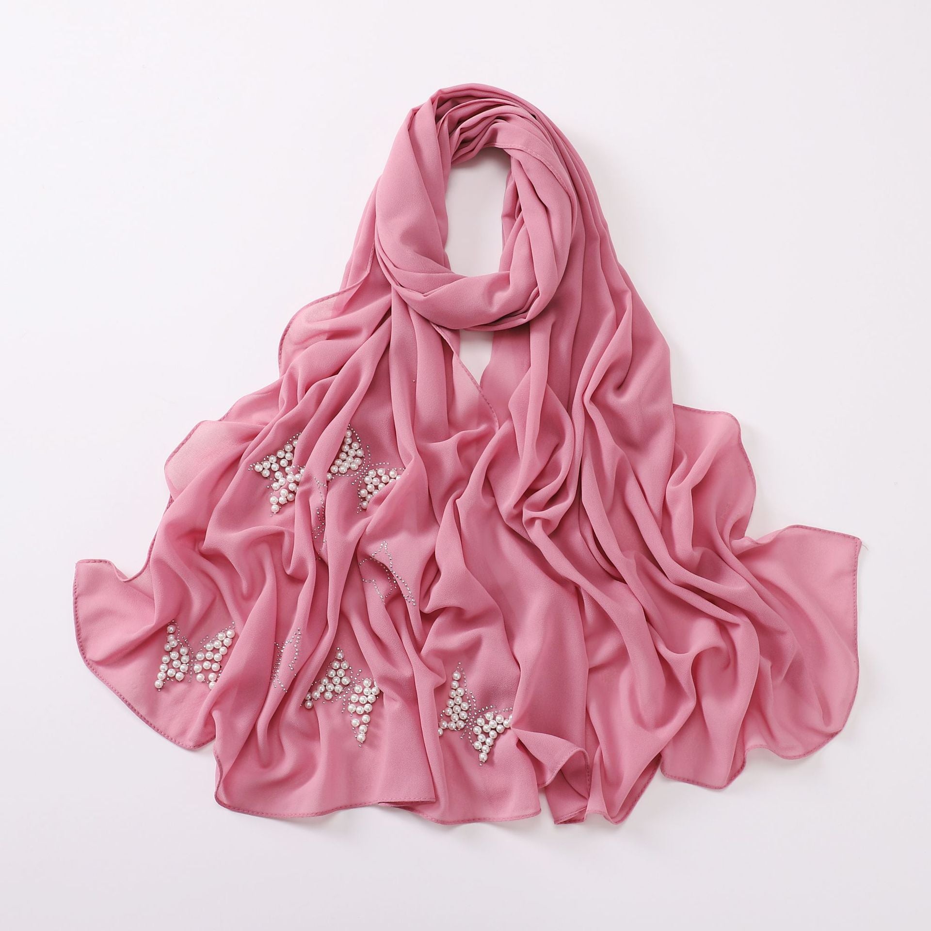 New monochrome chiffon hot diamond beads butterfly scarf gauze malay headscarf middle east Africa hijab