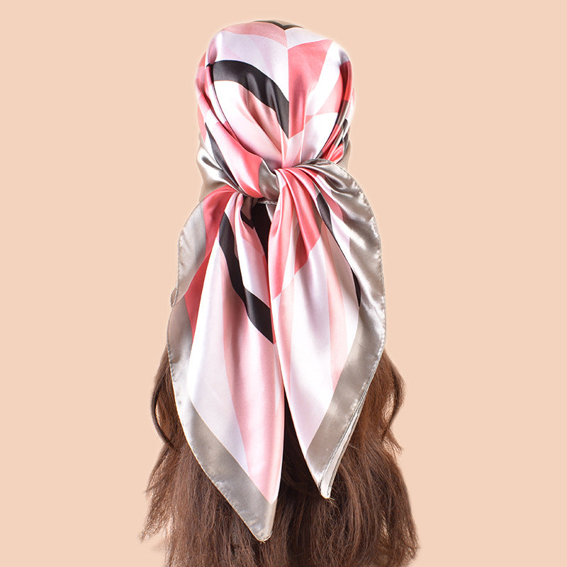 Spring new fashion large shawl simulation silk simple geometric printing silk scarf head scarf 90cm-color square scarf