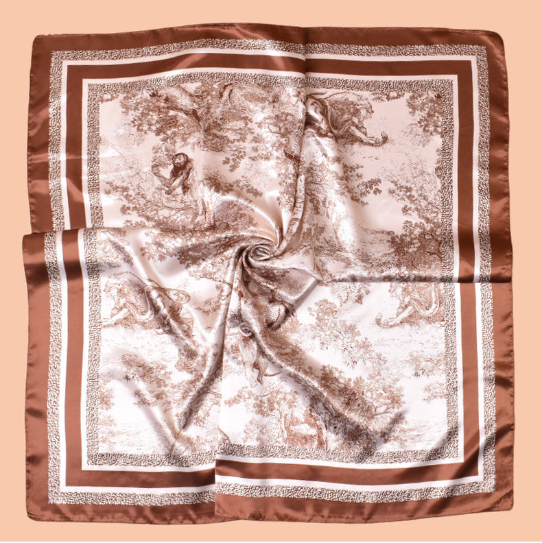 2025 spring and summer ink painting printing versatile decorative scarf headscarf silk scarf 90 high-quality satin square scarf