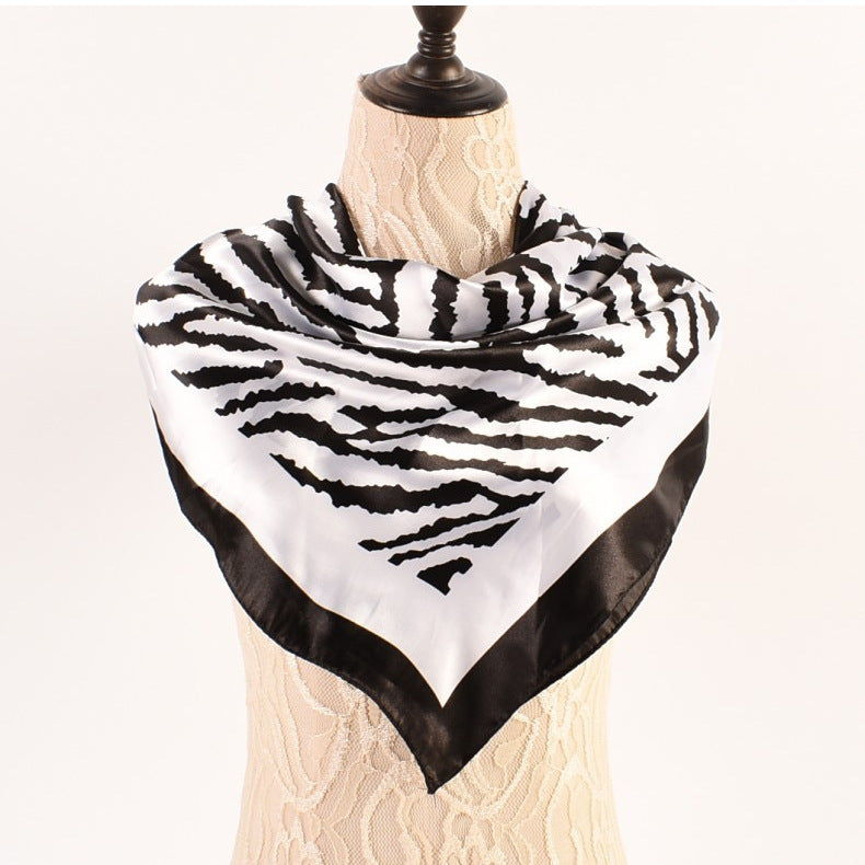 Autumn new simple small fresh zebra pattern plain weave satin 90 large square scarf women's fashion square scarf