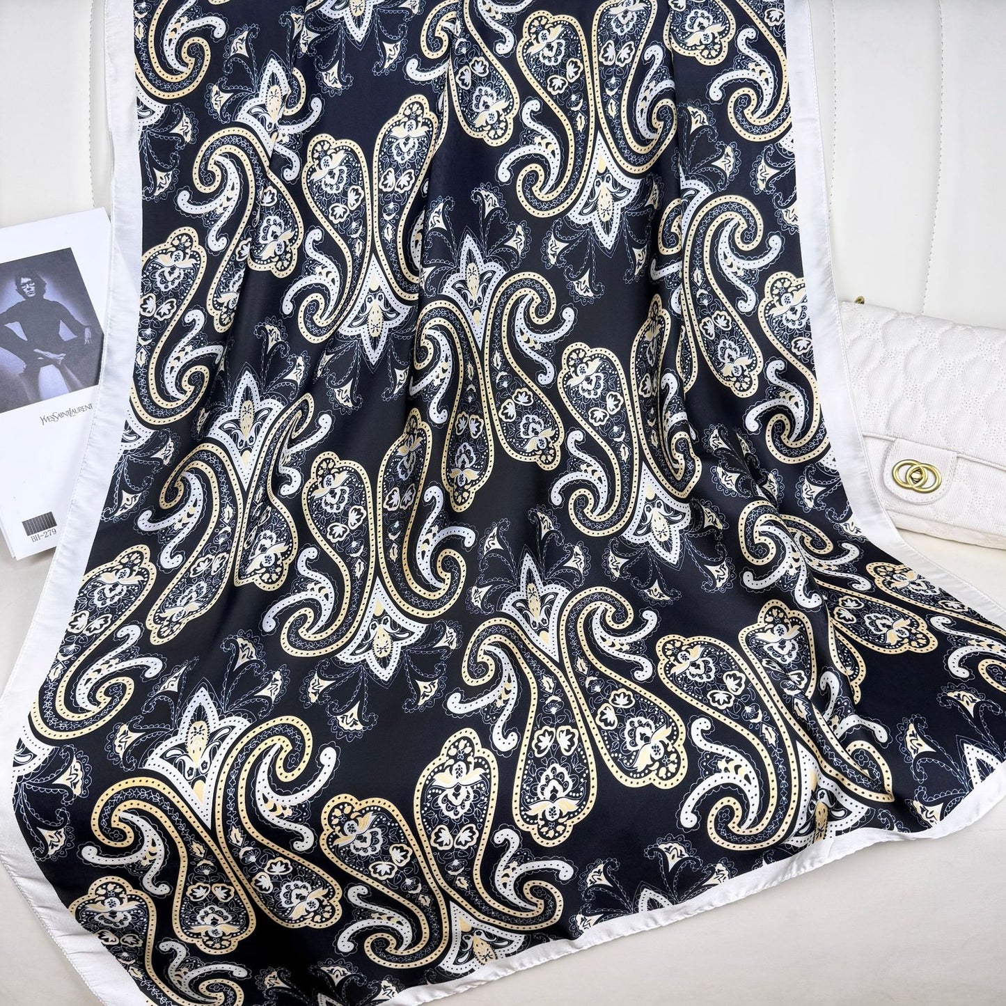 Simple and fashionable versatile auspicious cloud cashew pattern, long silk scarf, ethnic women's sunscreen shawl